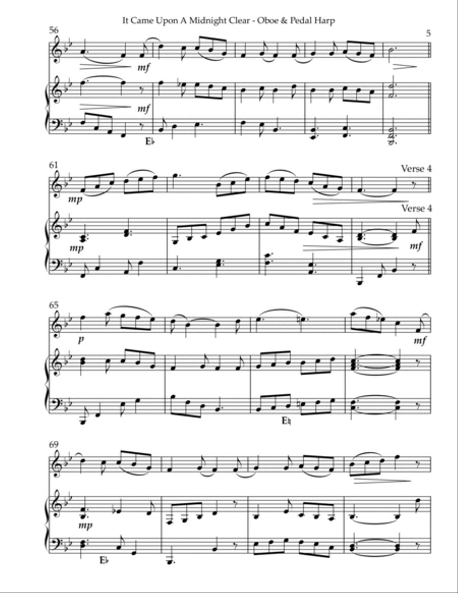 It Came Upon A Midnight Clear, Duet for Oboe & Pedal Harp Oboe scores gallery preview page 5