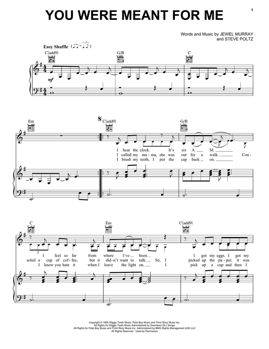 You Were Meant For Me Piano, Vocal, Guitar scores gallery preview page 1