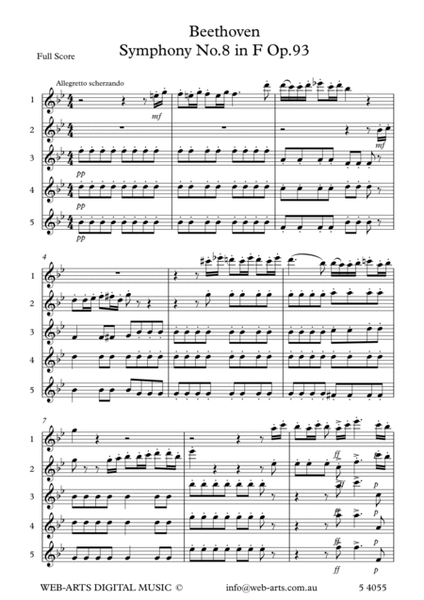 Symphony No.8 Op.93 2nd mvt for 5 flutes (5 4055) - BEETHOVEN + image number null