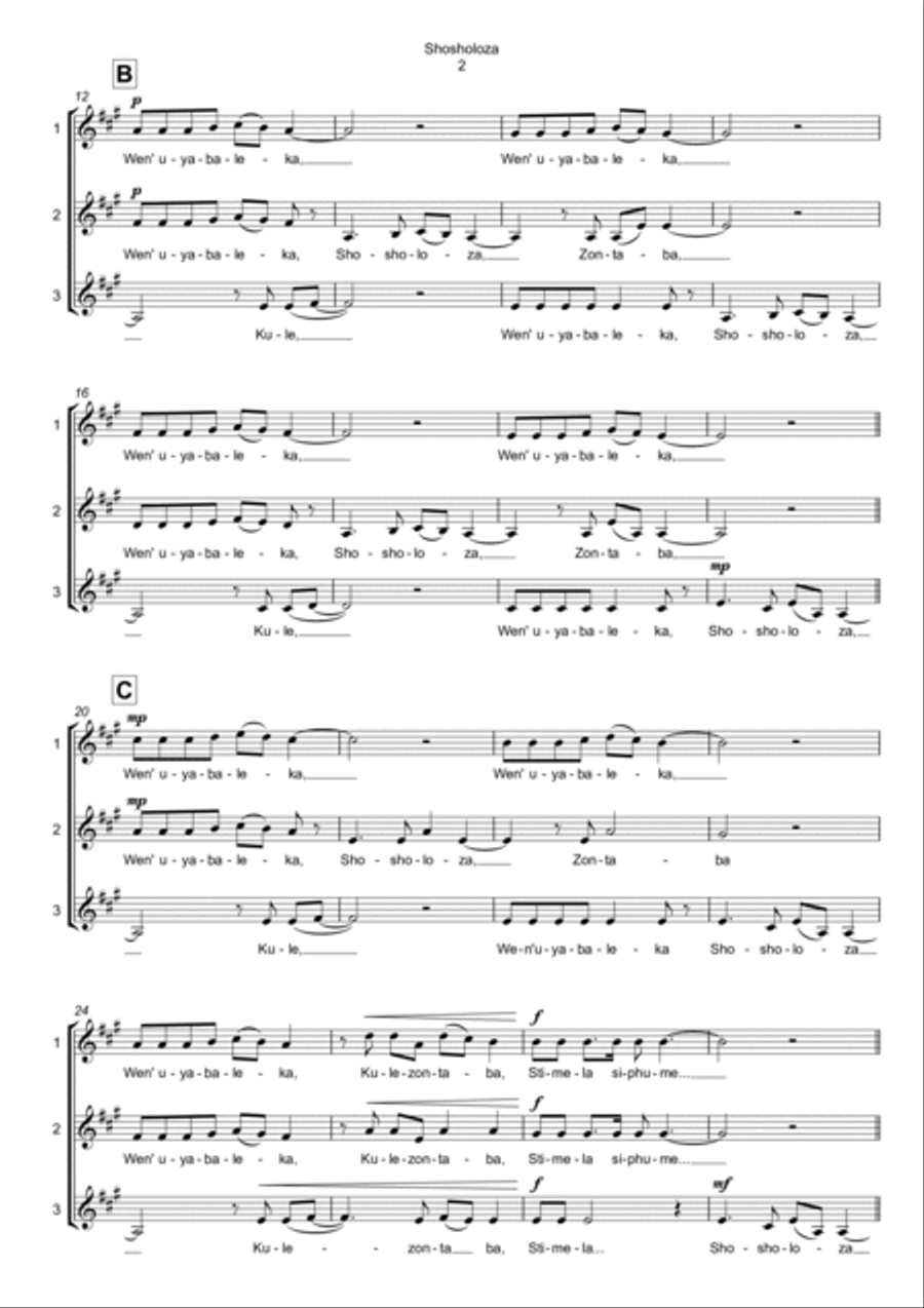 Shosholoza - SAA/TBB/SAB Shosholoza - SAA/TBB/SAB 3-Part scores gallery preview page 2