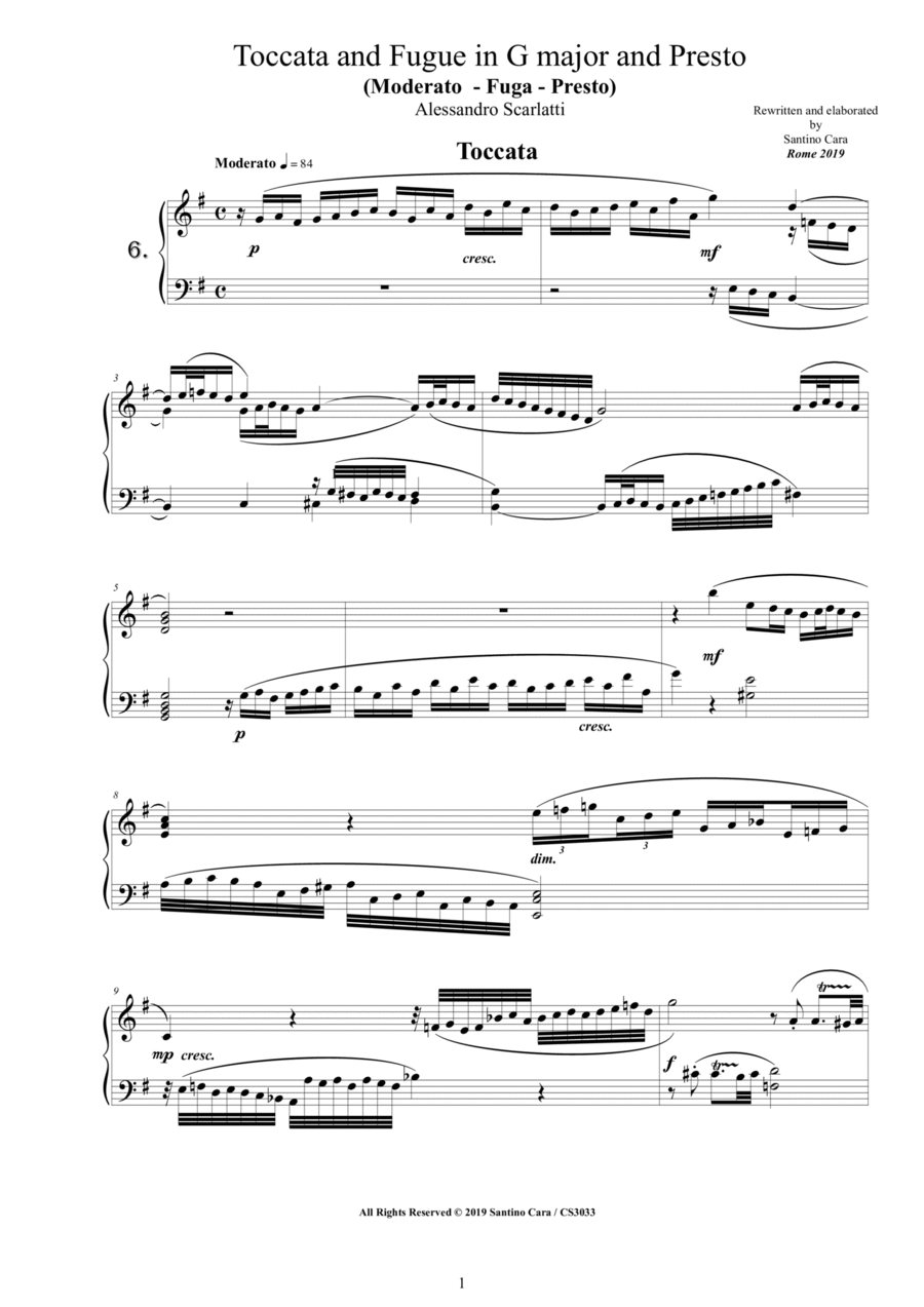 Scarlatti A - Toccata and Fugue No.6 in G major with Presto for Piano Piano Solo scores gallery preview page 1
