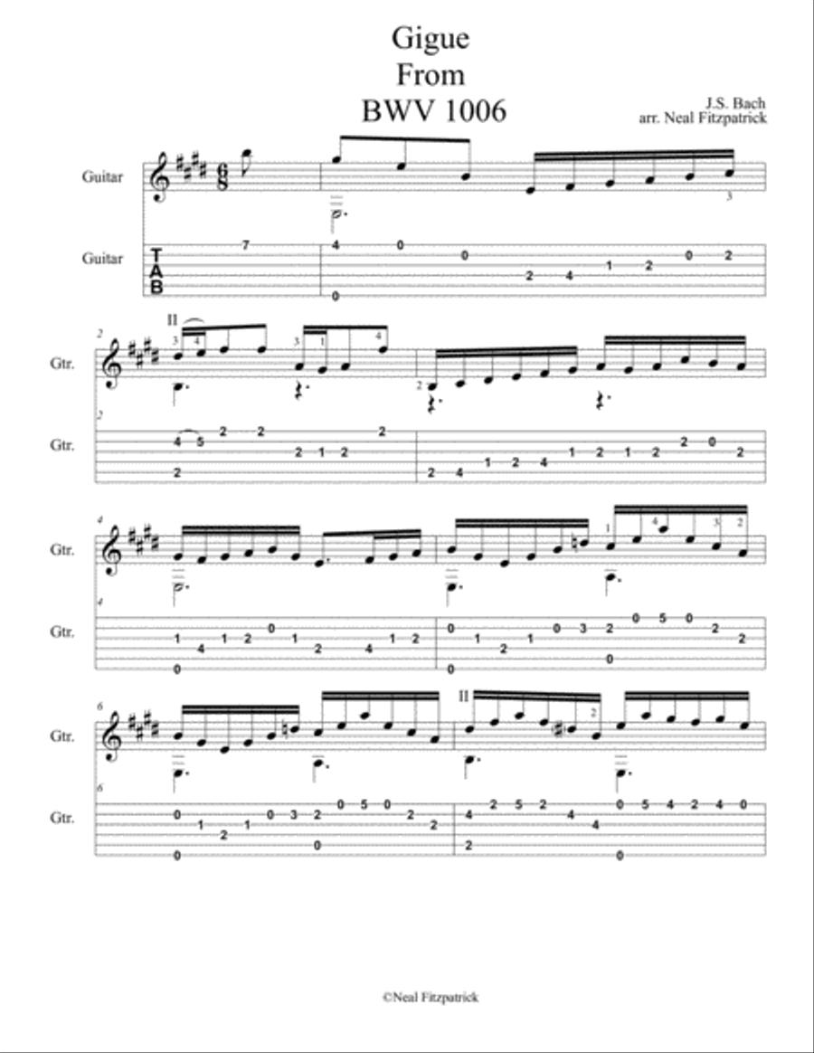 Gigue From BWV 1006-Partita No.3 For Guitar Acoustic Guitar scores gallery preview page 1