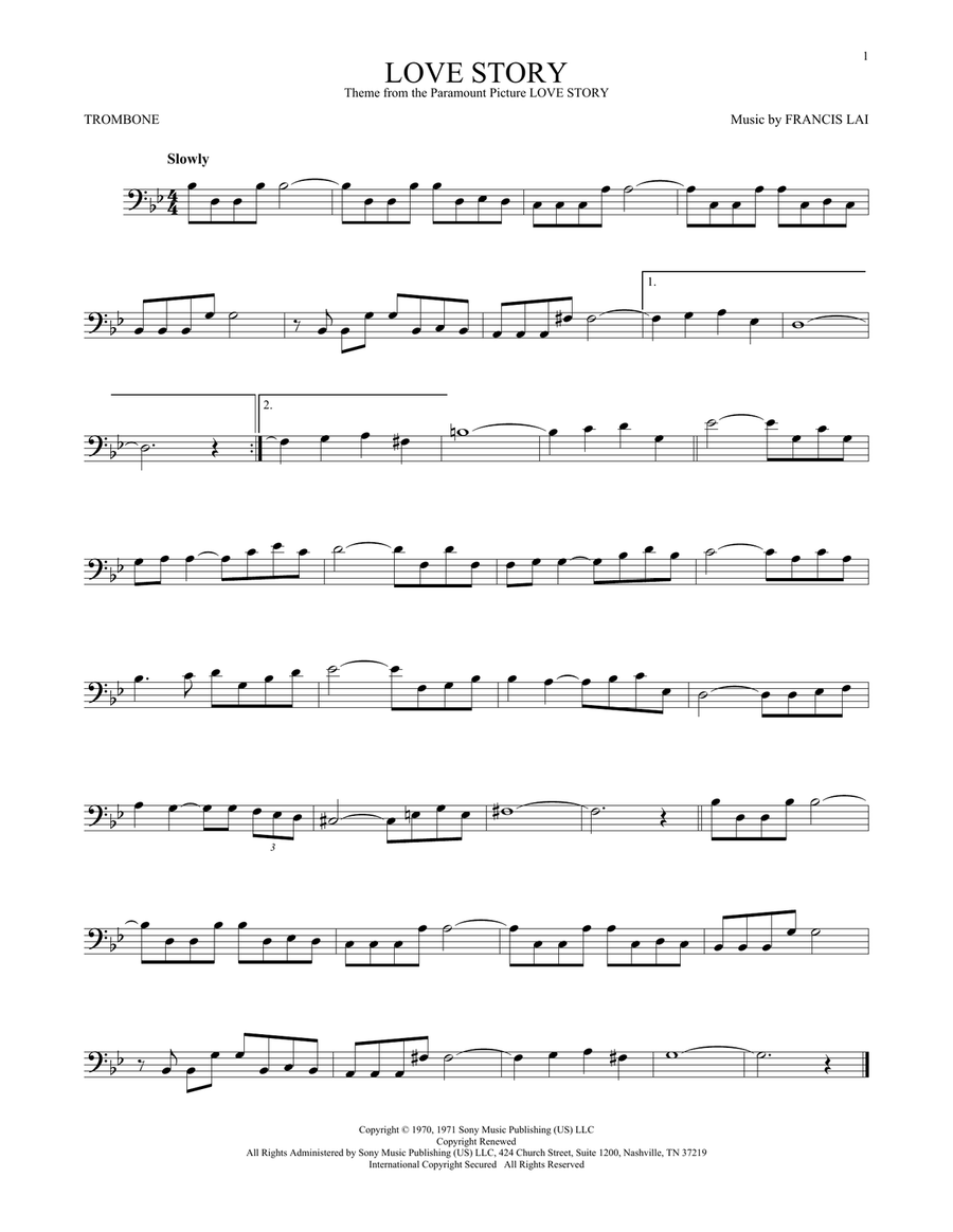 Love Story Trombone Solo scores gallery preview page 1