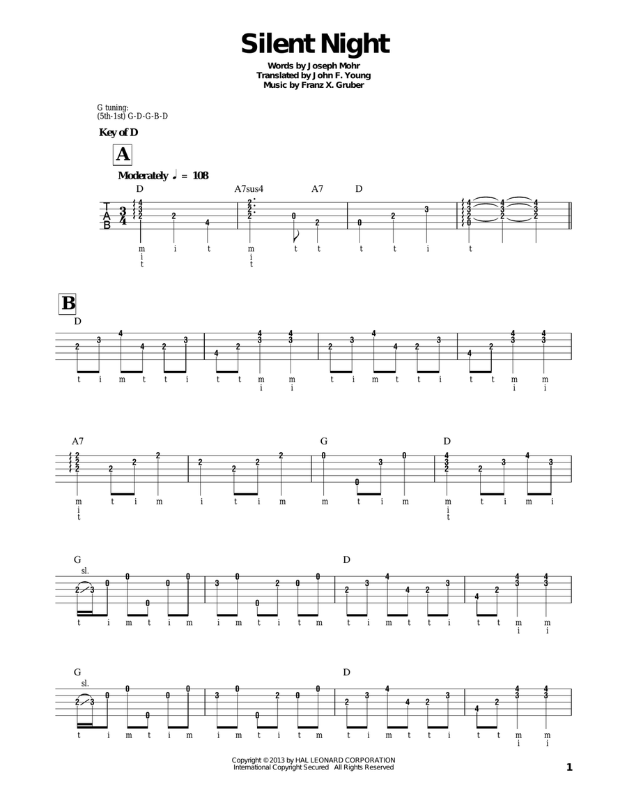 Silent Night Banjo scores gallery preview page 1