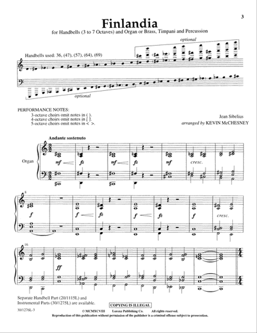 Finlandia - Organ/Director's Edition Organ scores gallery preview page 3