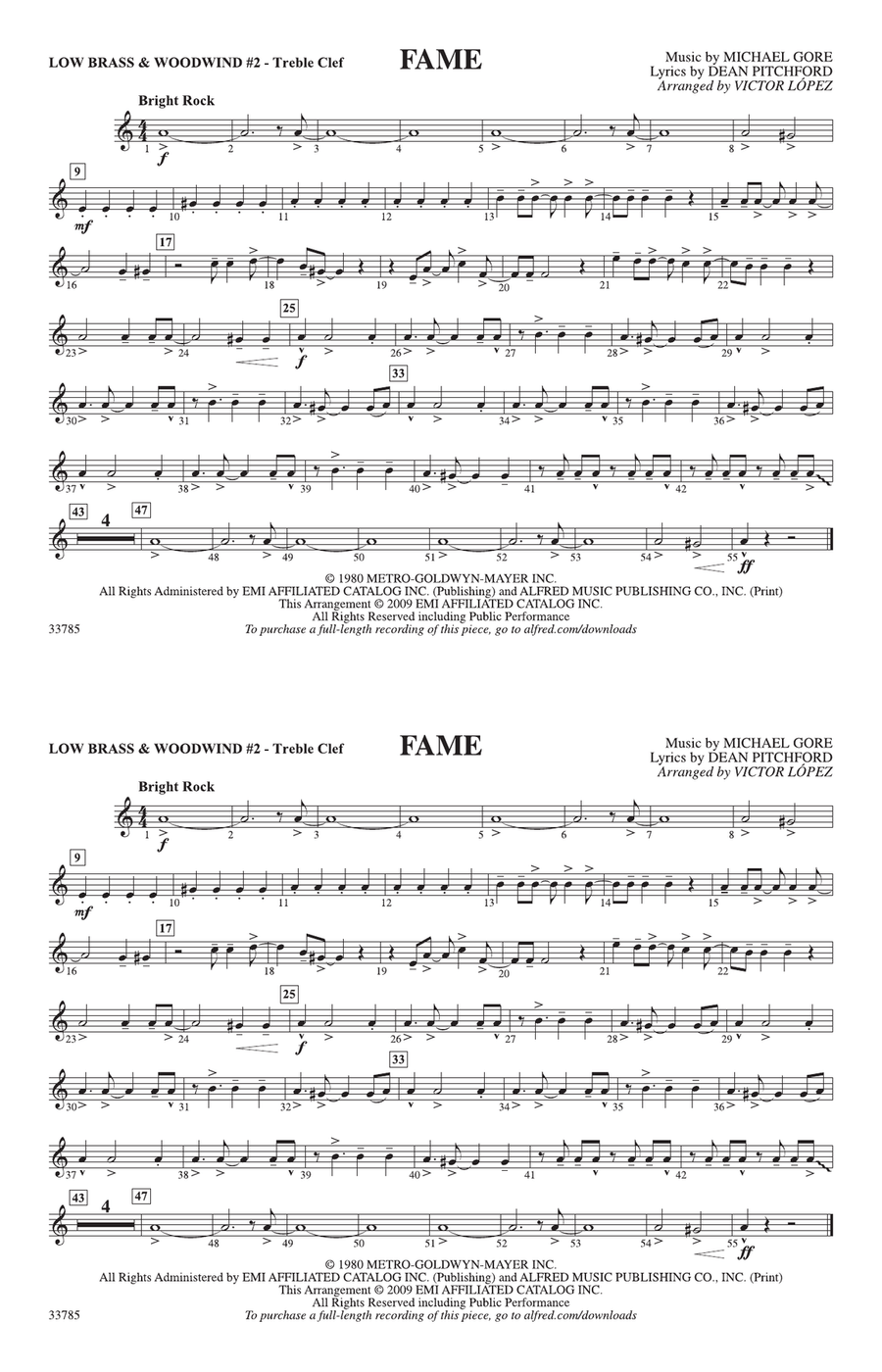 Fame: Low Brass & Woodwinds #2 - Treble Clef
