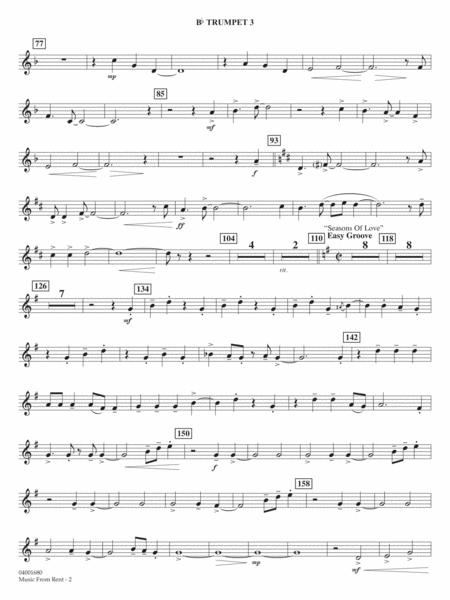 Music from Rent (arr. Jay Bocook) - Bb Trumpet 3