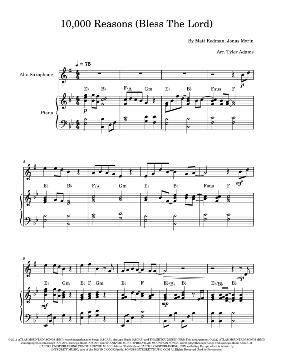 10,000 Reasons (bless The Lord) Alto Saxophone scores gallery preview page 1