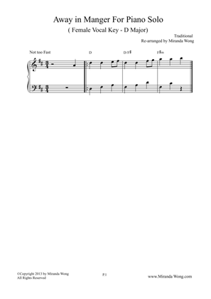Away in Manger - Piano Solo in D Key (Female Vocal Key)