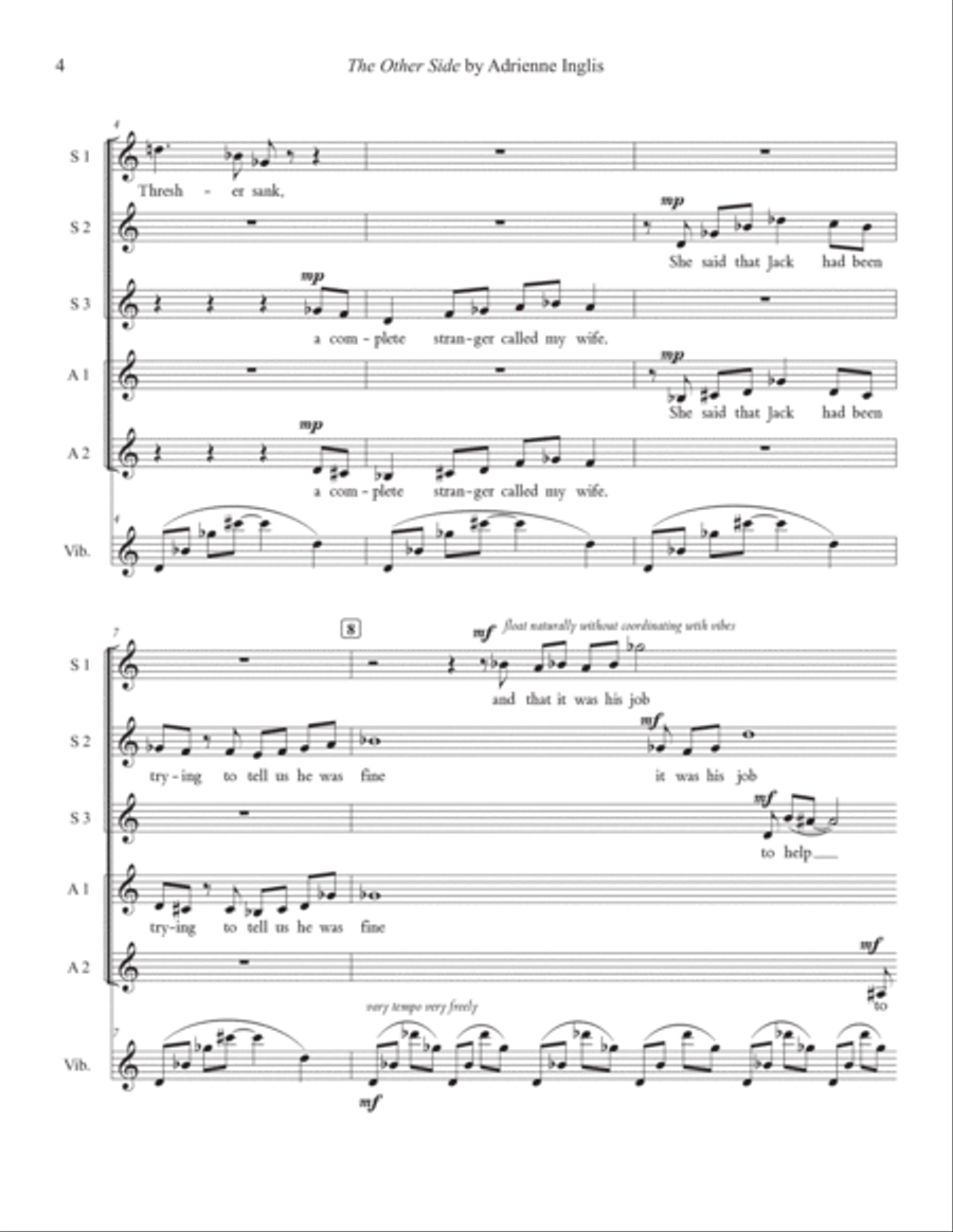 The Other Side for SSAAA and vibraphone/percussion Choir scores gallery preview page 4