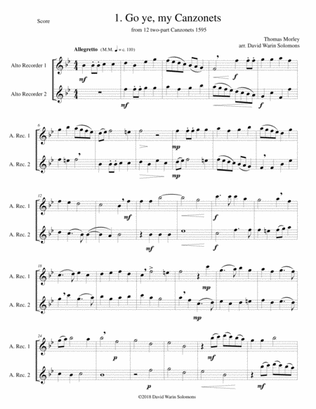 12 easy Canzonets for alto recorder duo