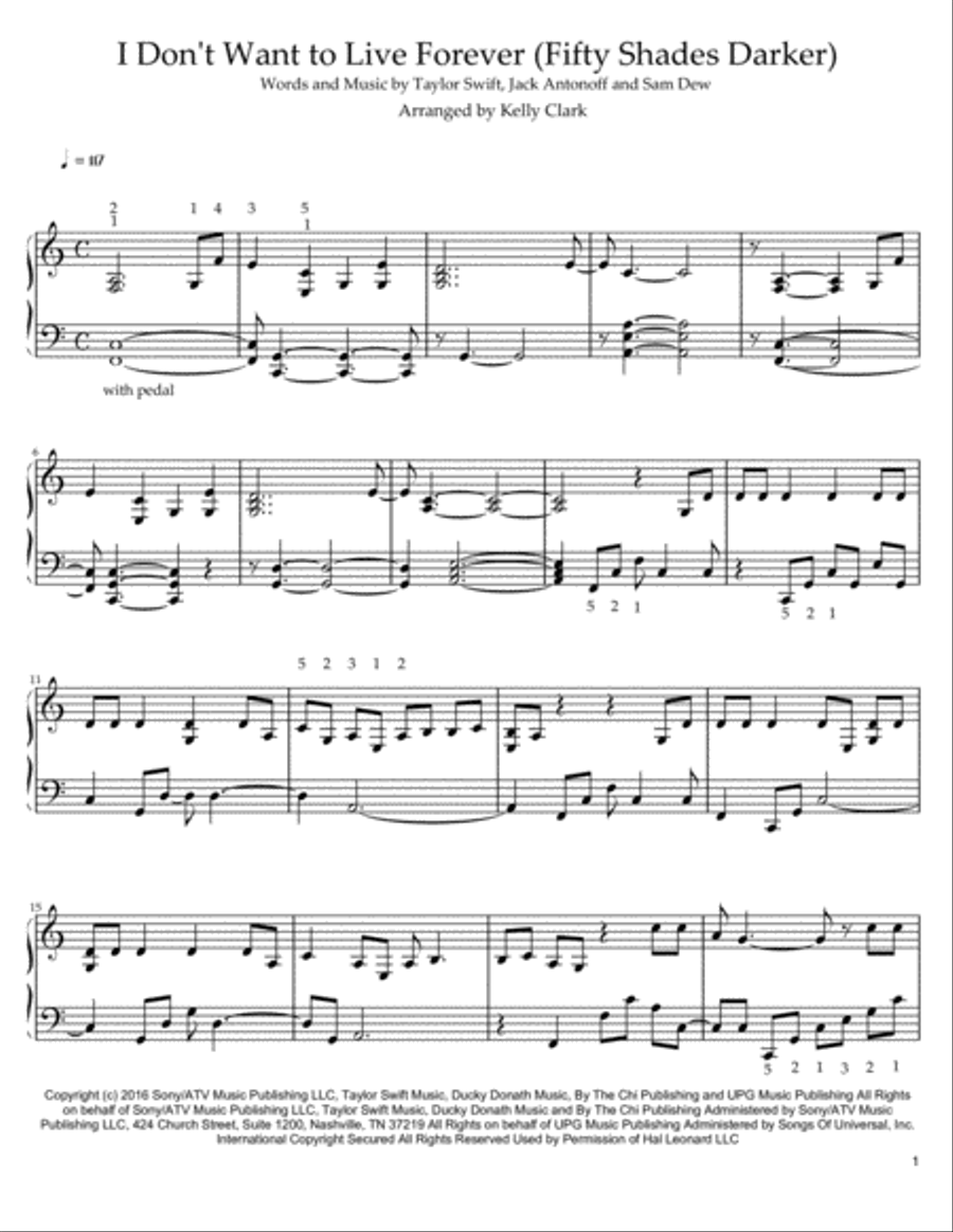 I Don't Wanna Live Forever (Fifty Shades Darker) from FIFTY SHADES DARKER Piano Solo scores gallery preview page 1