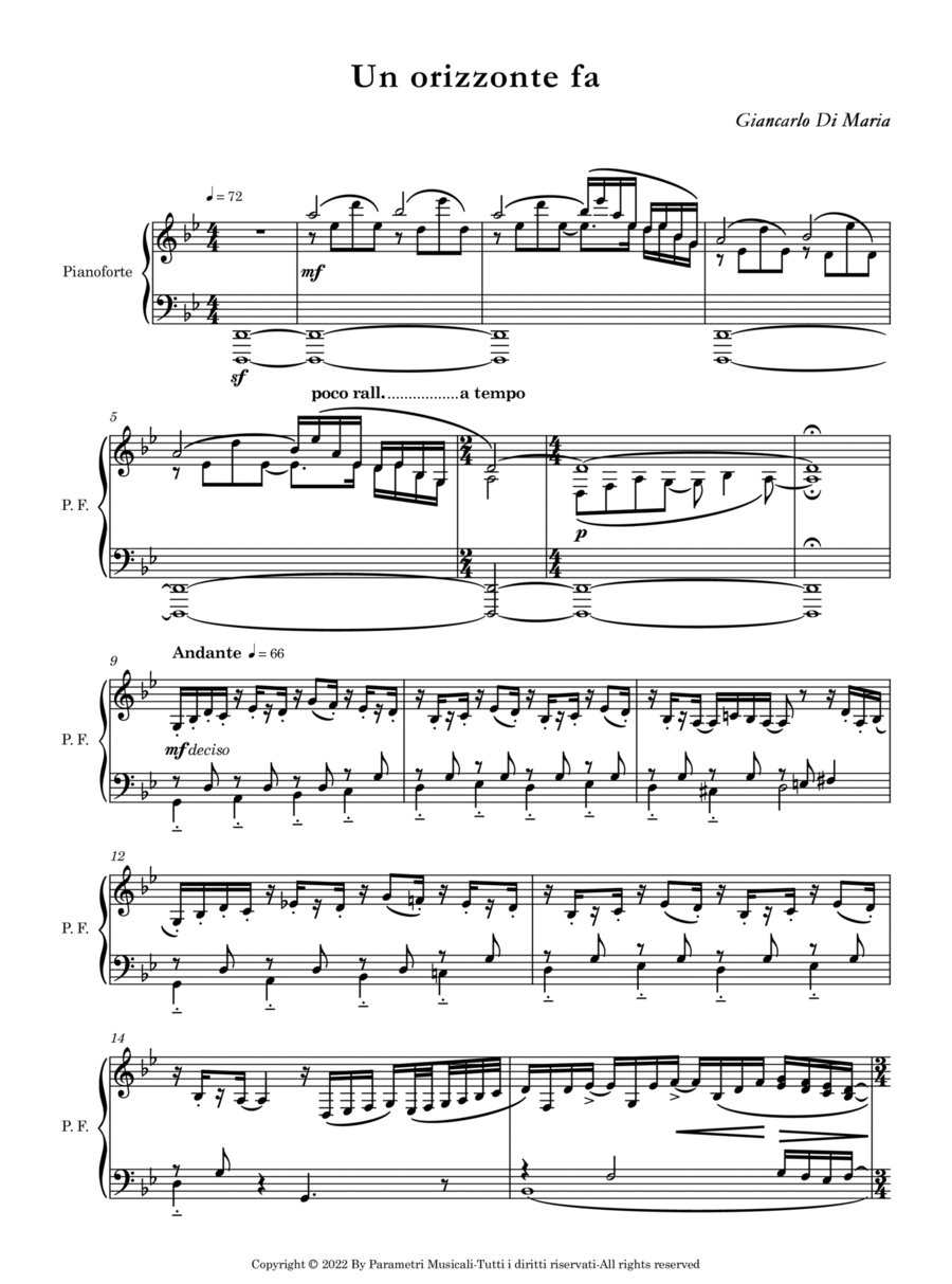 Un orizzonte fa Piano Solo scores gallery preview page 1