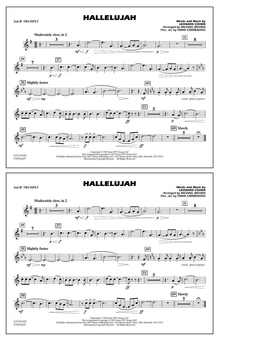 Hallelujah - 2nd Bb Trumpet Marching Band scores gallery preview page 1
