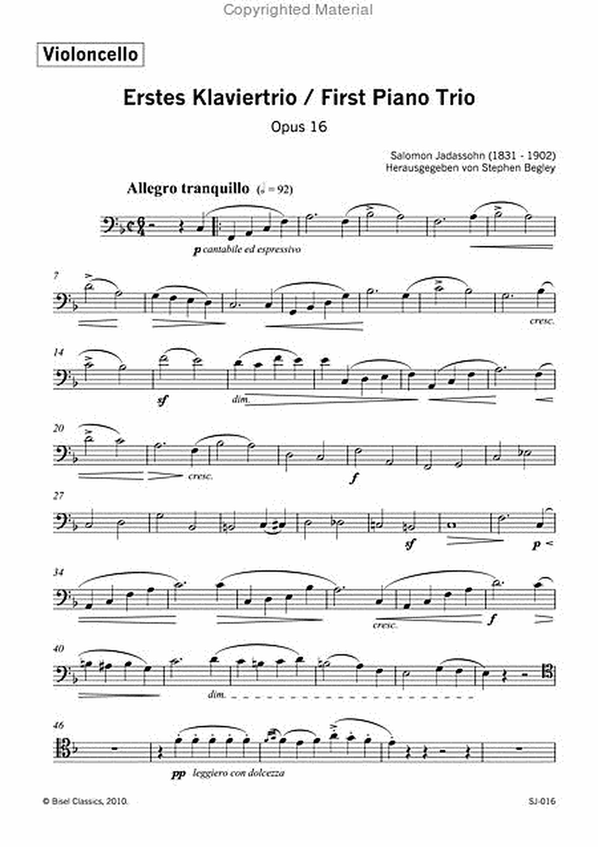 Erstes Klaviertrio, Opus 16 - Cello Part