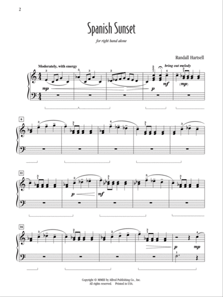 Spanish Sunset (for right hand alone) Piano Solo scores gallery preview page 2