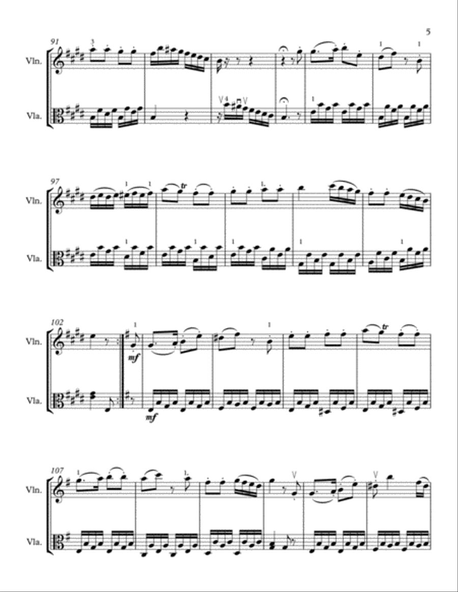 Haydn Sonata in E-minor for violin and viola, 3rd movement String Duet scores gallery preview page 5