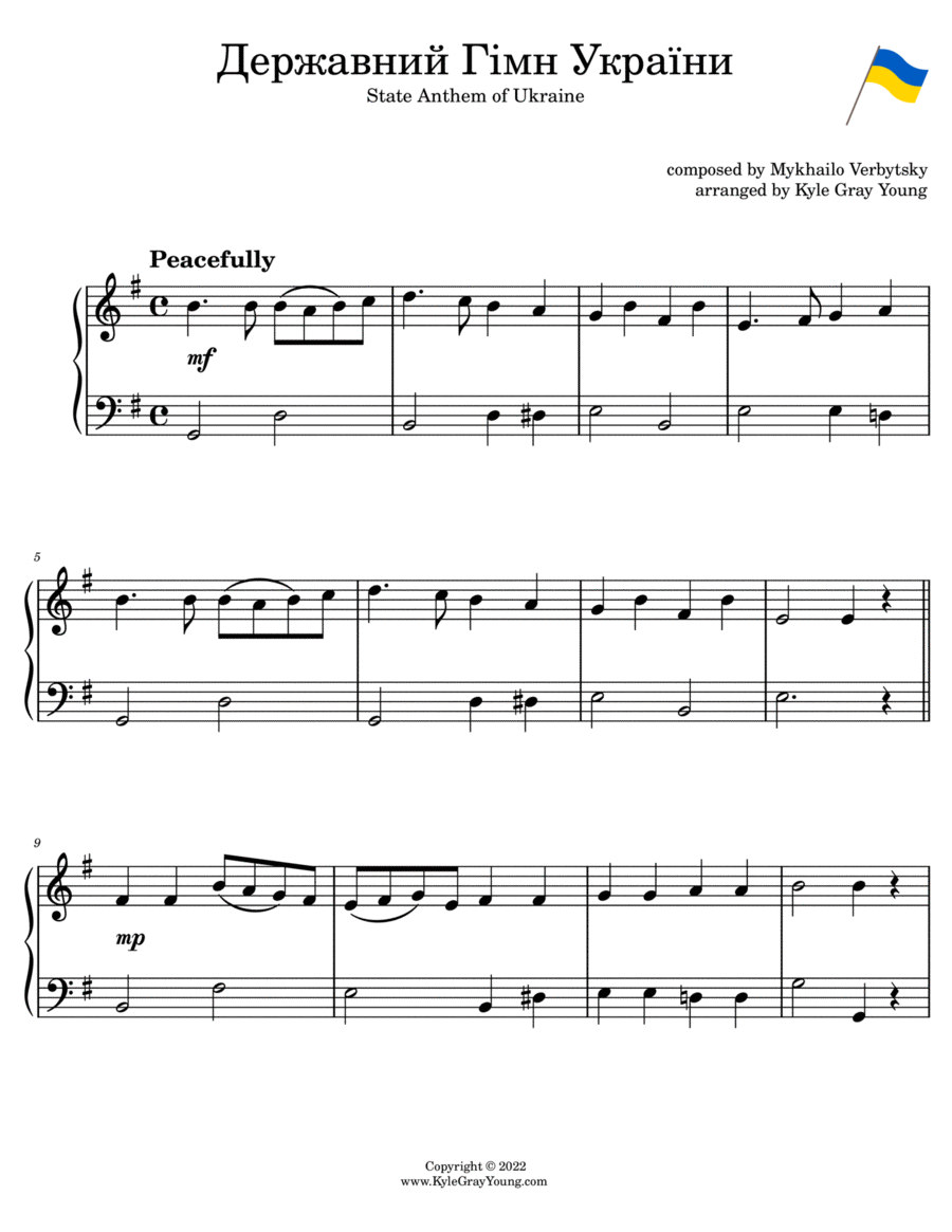 State Anthem Of Ukraine (beginner piano) Easy Piano scores gallery preview page 1