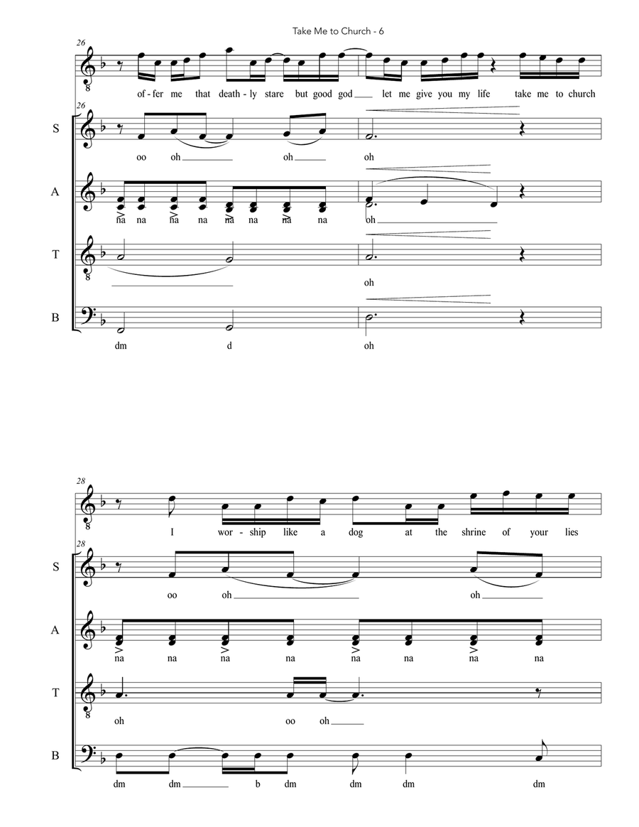 Take Me To Church 4-Part scores gallery preview page 6
