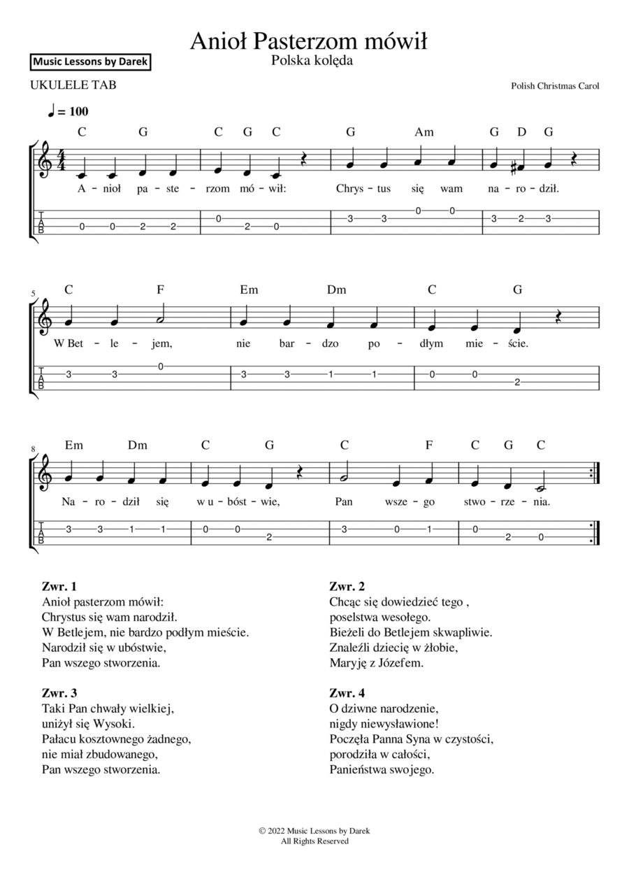 Anioł Pasterzom mówił (Polish Christmas Carol) [UKULELE TAB] Ukulele scores gallery preview page 1