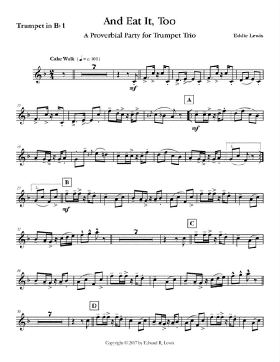 And Eat It, Too for Trumpet Trio by Eddie Lewis Trumpet Trio scores gallery preview page 2