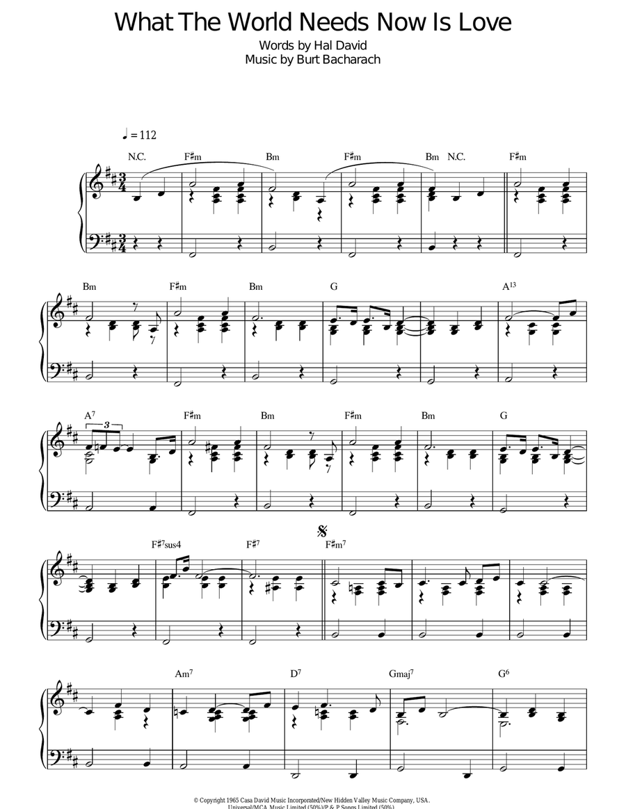 What The World Needs Now Is Love Piano Solo scores gallery preview page 1