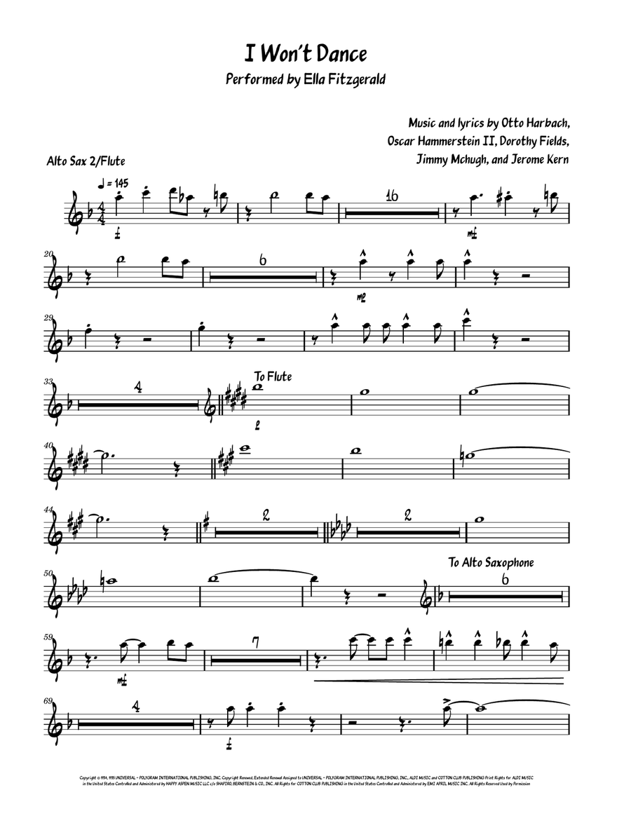 I Won't Dance Alto Saxophone scores gallery preview page 1
