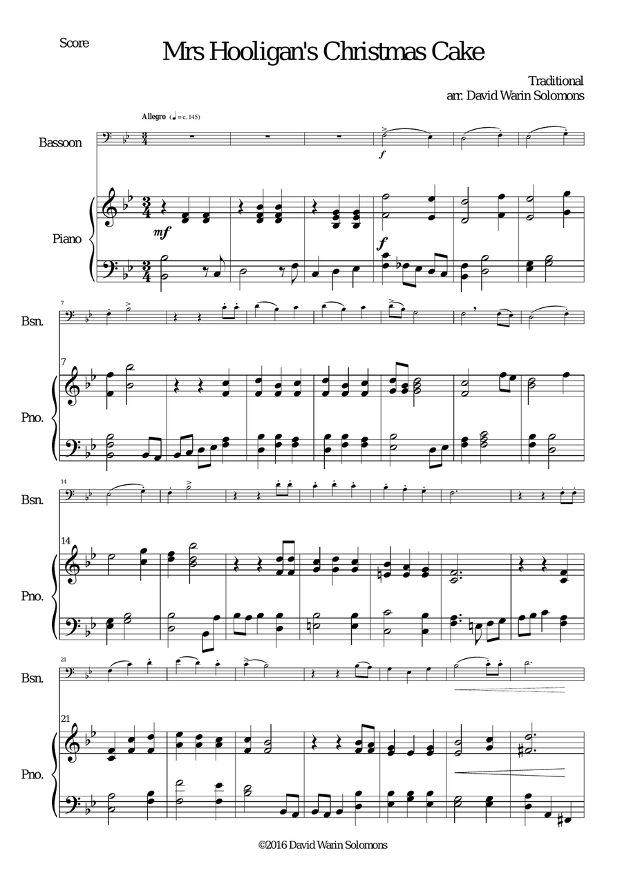 Mrs Hooligan's Christmas Cake for bassoon and piano Bassoon Solo scores gallery preview page 1