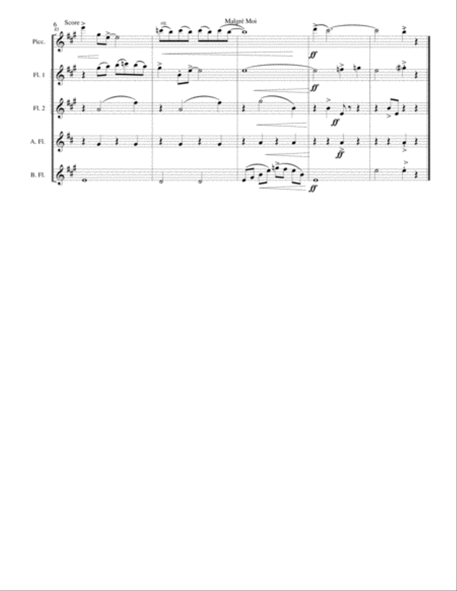 Malgré Moi for flute quintet (with piccolo) Piccolo scores gallery preview page 6