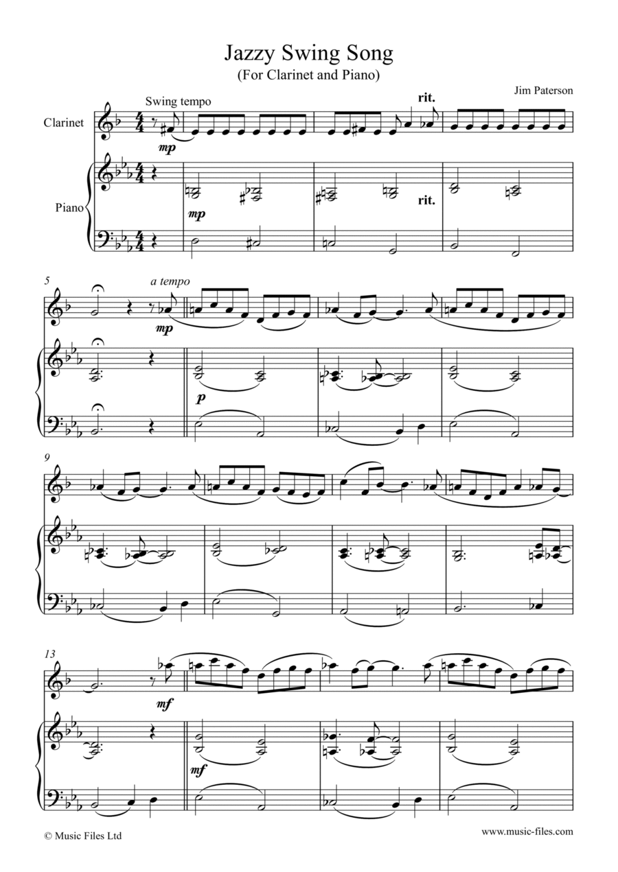 Jazzy Swing Song (Clarinet and Piano) Clarinet Solo scores gallery preview page 1