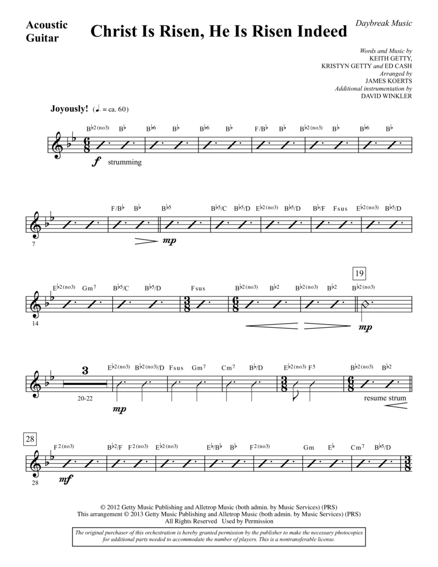 Christ Is Risen, He Is Risen Indeed - Acoustic Guitar Choir scores gallery preview page 1