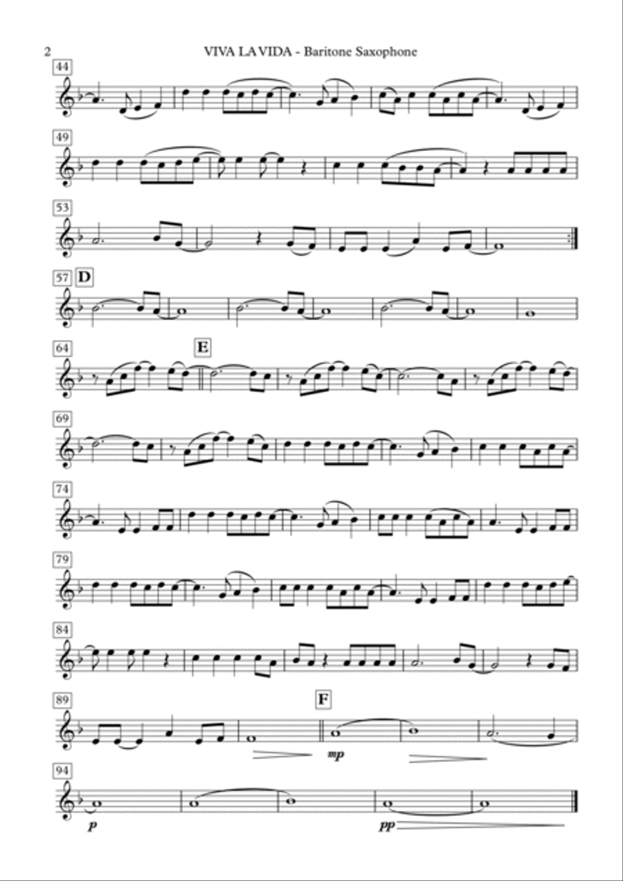 Viva La Vida Baritone Saxophone scores gallery preview page 3