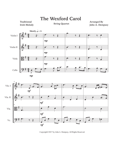 The Wexford Carol (String Quartet): Two Violins, Viola and Cello image number null