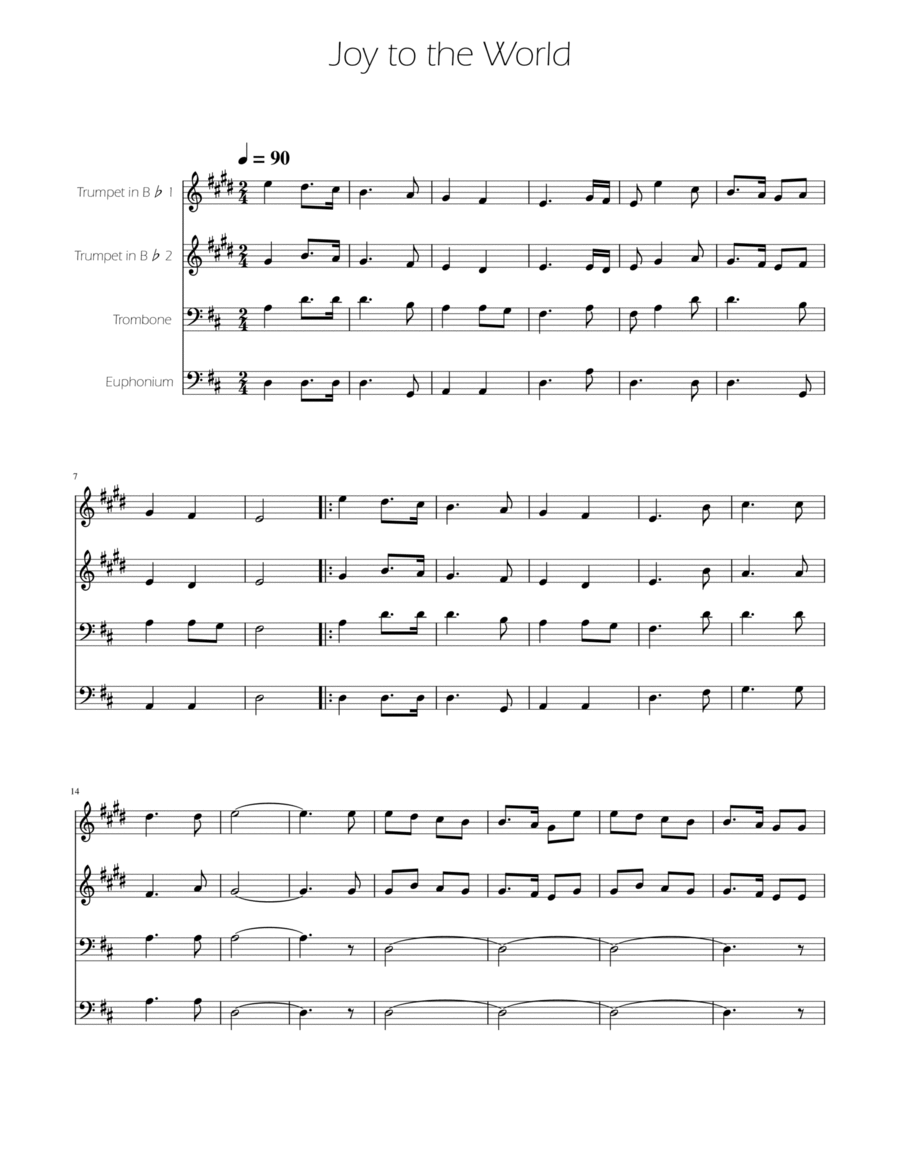 Joy To The World - Brass Quartet Brass Quartet scores gallery preview page 1