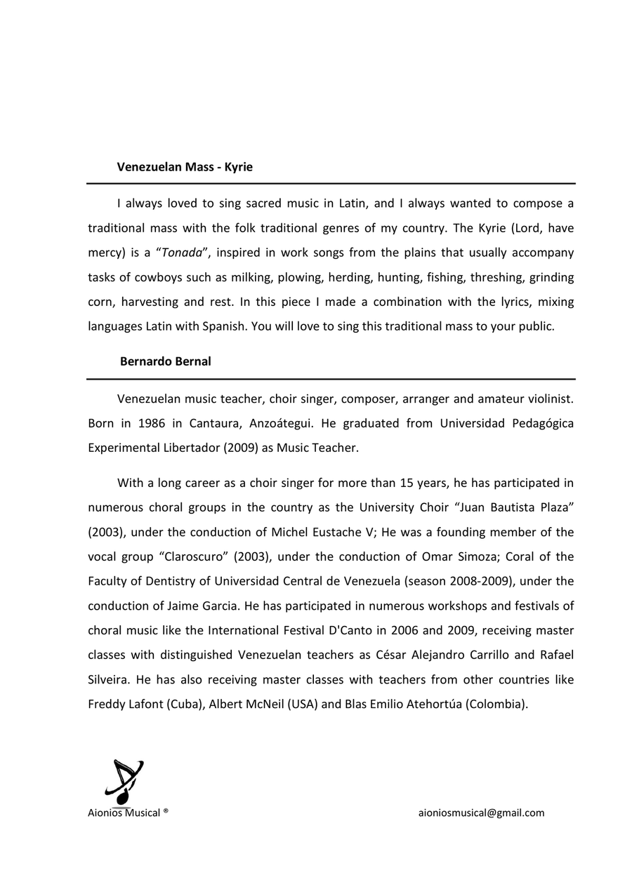 Venezuelan Mass - I. Kyrie - Solo Tenor and SATB a capella 4-Part scores gallery preview page 2