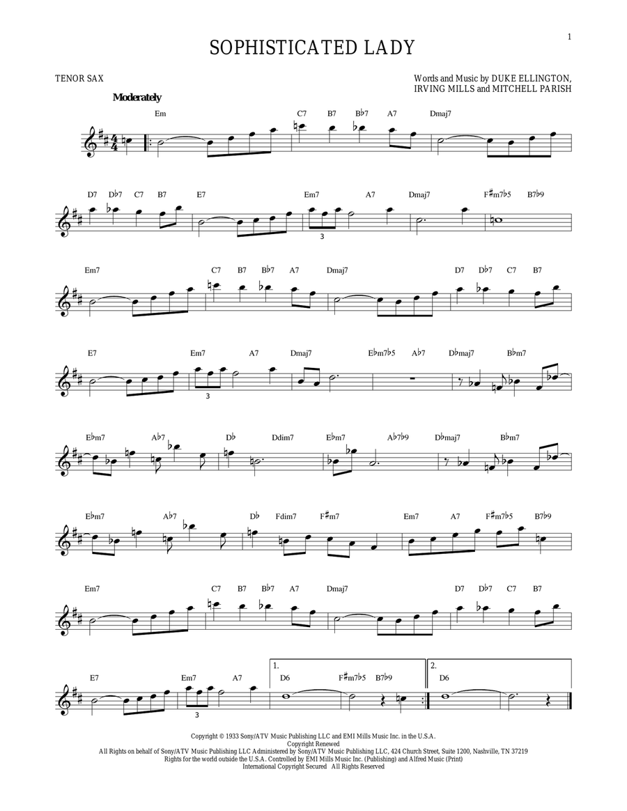 Sophisticated Lady Tenor Saxophone scores gallery preview page 1