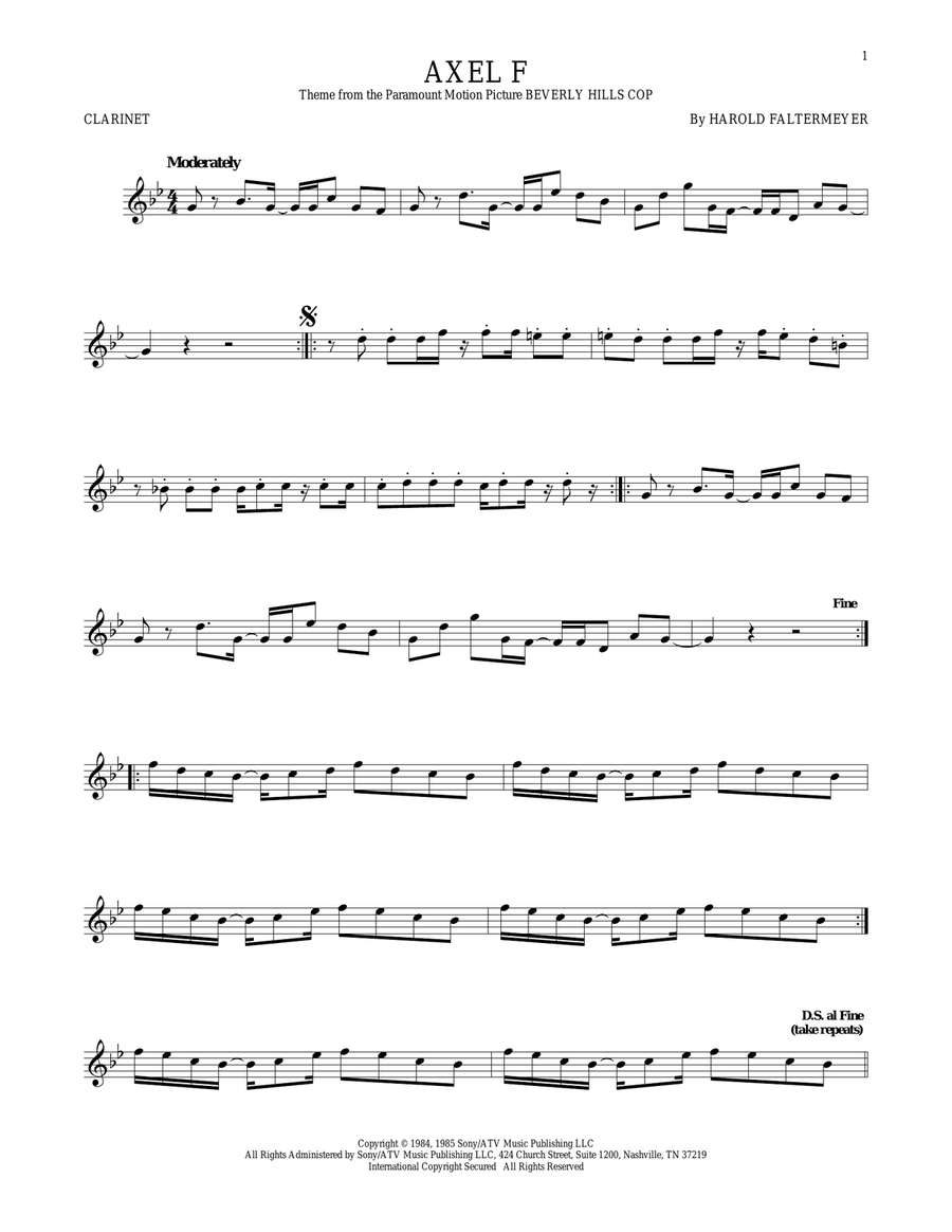Axel F Clarinet Solo scores gallery preview page 1