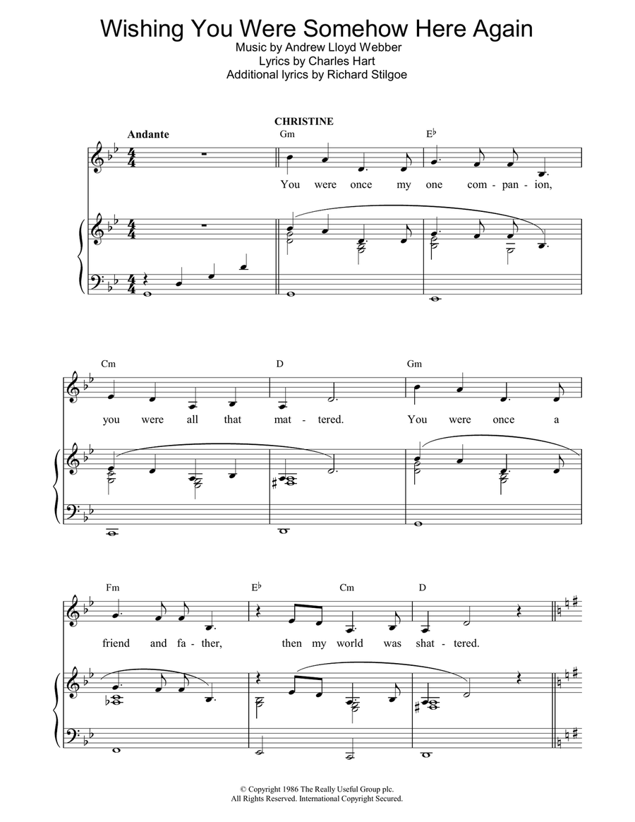 Wishing You Were Somehow Here Again (from The Phantom Of The Opera) Piano, Vocal, Guitar scores gallery preview page 1