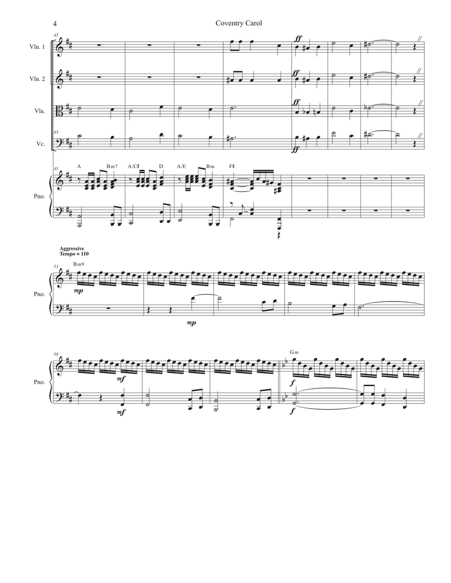 Coventry Carol (String Quartet and Piano) Piano Quintet scores gallery preview page 5