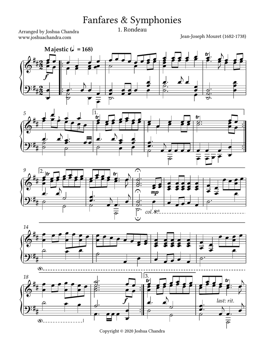 Fanfares & Symphonies: 1. Rondeau (by Jean-Joseph Mouret) Piano Method scores gallery preview page 1