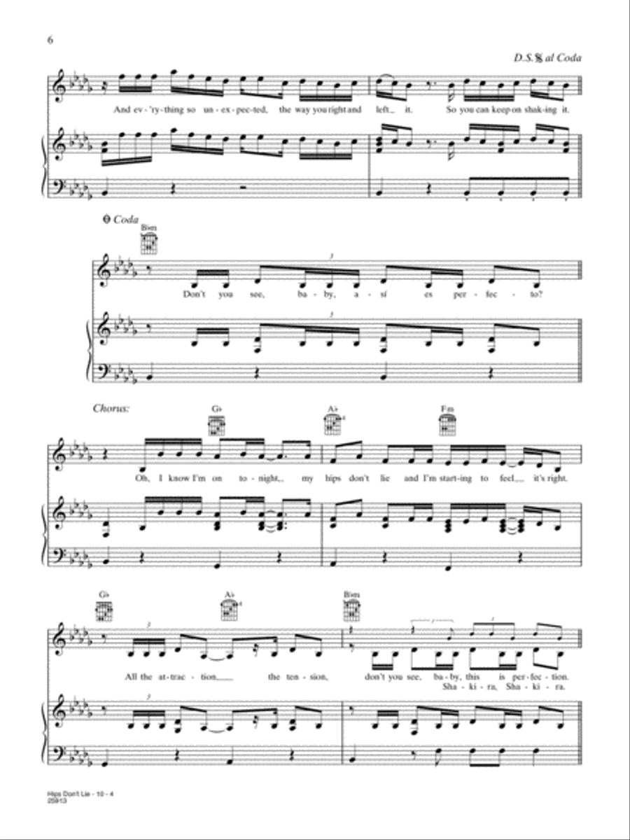 Hips Don't Lie Piano, Vocal, Guitar scores gallery preview page 4