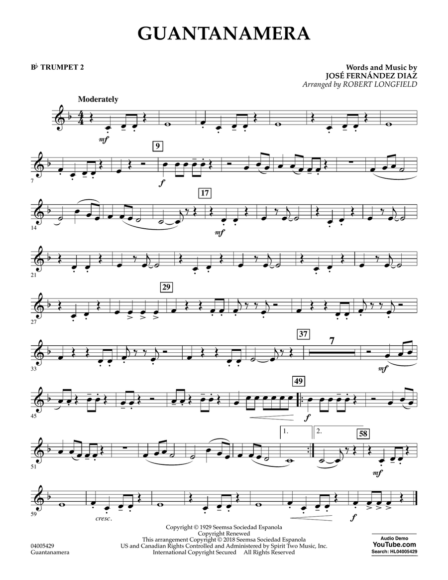 Guantanamera - Bb Trumpet 2 Concert Band scores gallery preview page 1