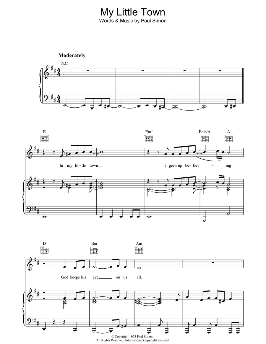 My Little Town Piano, Vocal, Guitar scores gallery preview page 1