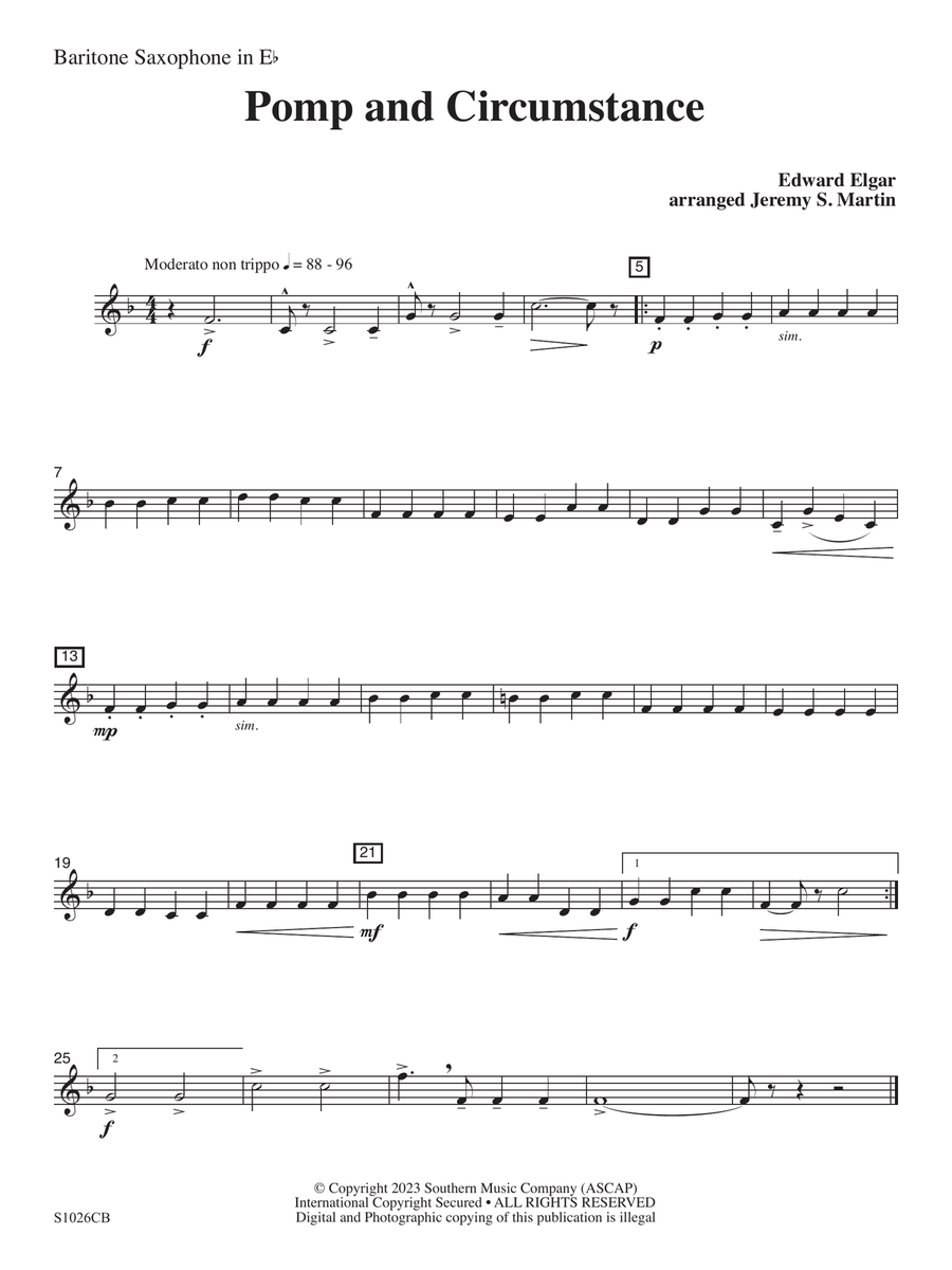 Pomp and Circumstance (Easy) (arr. Jeremy Martin) - Baritone Saxophone Concert Band scores gallery preview page 1