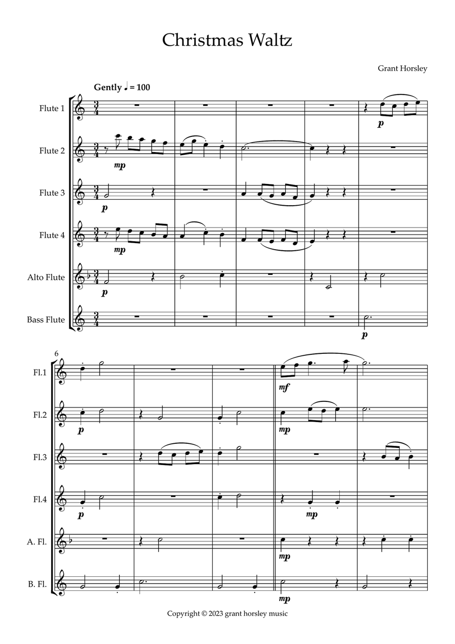 Christmas Waltz. Original for Flute Choir. Early Intermediate. Flute Choir scores gallery preview page 2