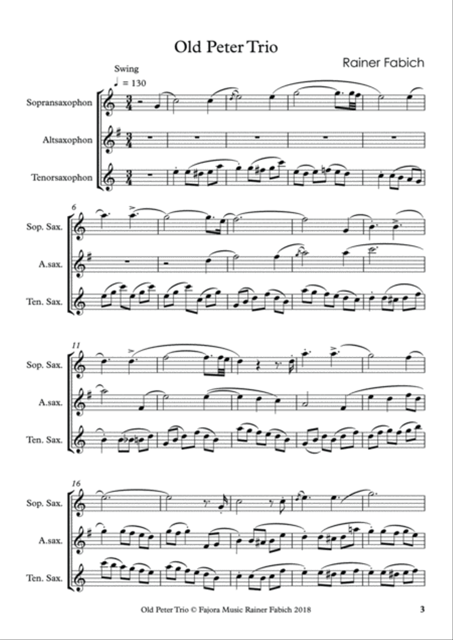 OLD PETER TRIO for Saxophone Trio Woodwind Trio scores gallery preview page 5