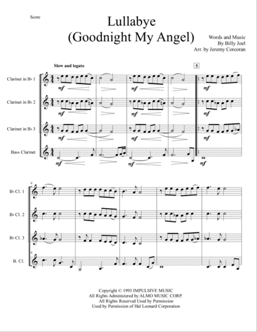 Lullabye (Goodnight, My Angel) Woodwind Quartet scores gallery preview page 2