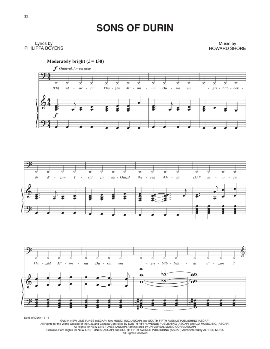 Sons Of Durin (from The Hobbit: The Battle of the Five Armies) Voice scores gallery preview page 1