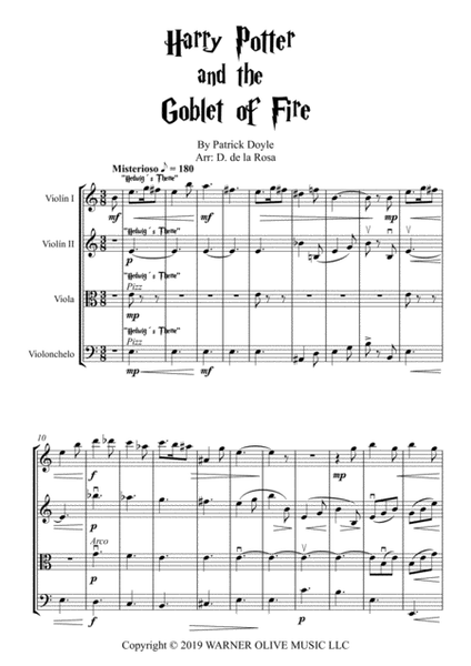 Harry Potter And The Goblet Of Fire - Suite - For String Quartet (Full Score)