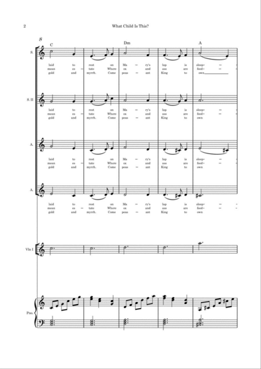 What Child is This - SSAA quartet, violin and piano SSAA scores gallery preview page 2